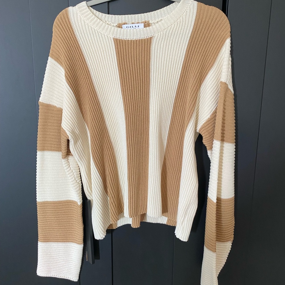 Gilli Tan and Cream Striped Sweater